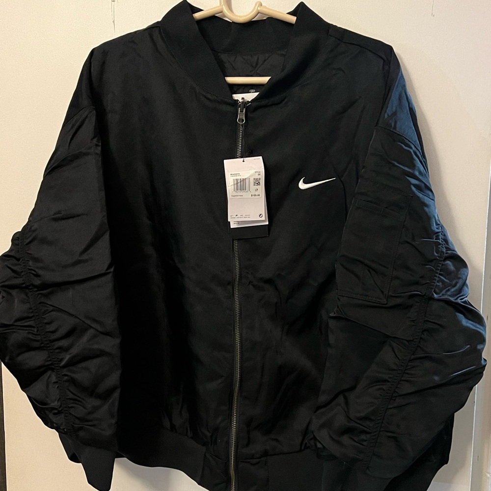 NWT Nike Sportswear Womens XXL Varsity Bomber Jacket Black Reversible